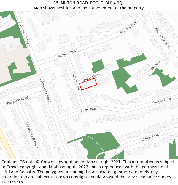 15, MILTON ROAD, POOLE, BH14 9QL: Location map and indicative extent of plot