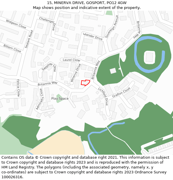 15, MINERVA DRIVE, GOSPORT, PO12 4GW: Location map and indicative extent of plot