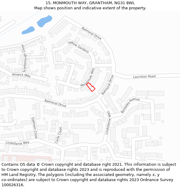 15, MONMOUTH WAY, GRANTHAM, NG31 8WL: Location map and indicative extent of plot