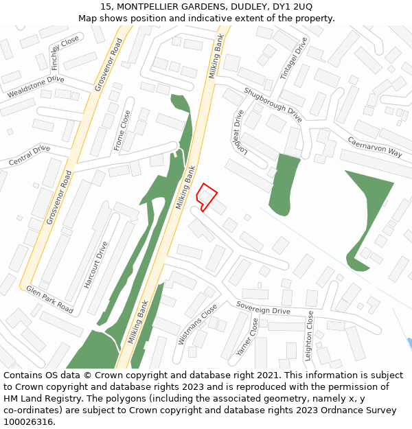 15, MONTPELLIER GARDENS, DUDLEY, DY1 2UQ: Location map and indicative extent of plot