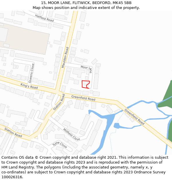 15, MOOR LANE, FLITWICK, BEDFORD, MK45 5BB: Location map and indicative extent of plot