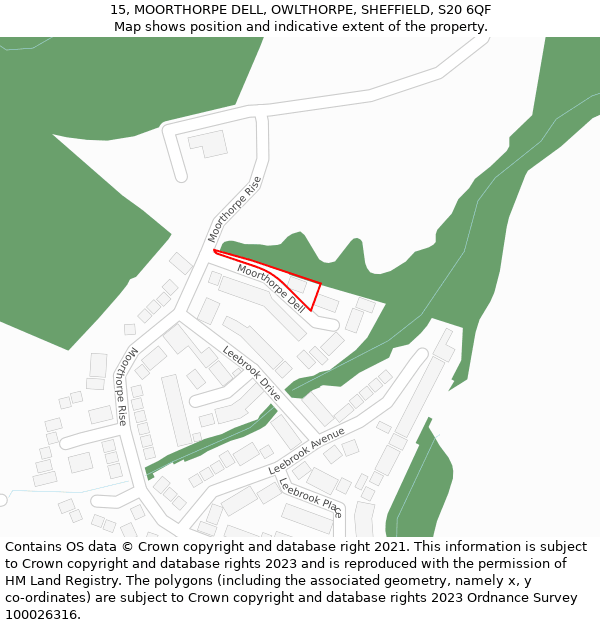 15, MOORTHORPE DELL, OWLTHORPE, SHEFFIELD, S20 6QF: Location map and indicative extent of plot