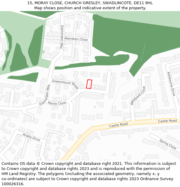 15, MORAY CLOSE, CHURCH GRESLEY, SWADLINCOTE, DE11 9HL: Location map and indicative extent of plot