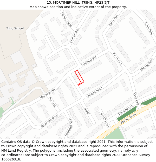 15, MORTIMER HILL, TRING, HP23 5JT: Location map and indicative extent of plot