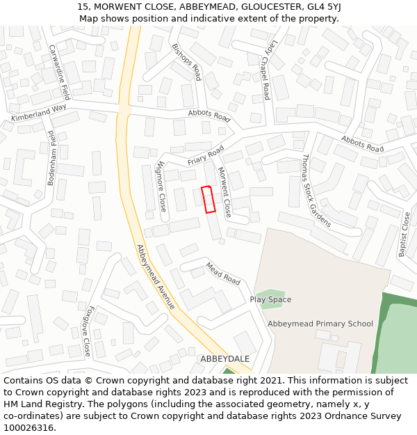 15, MORWENT CLOSE, ABBEYMEAD, GLOUCESTER, GL4 5YJ: Location map and indicative extent of plot