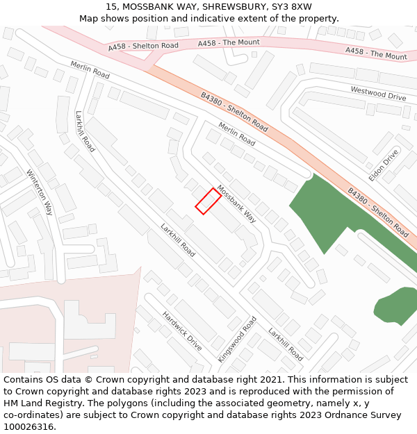 15, MOSSBANK WAY, SHREWSBURY, SY3 8XW: Location map and indicative extent of plot