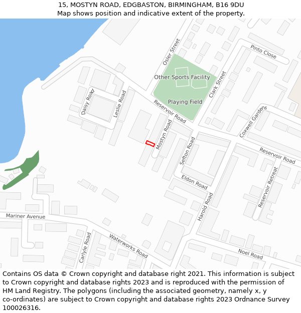 15, MOSTYN ROAD, EDGBASTON, BIRMINGHAM, B16 9DU: Location map and indicative extent of plot