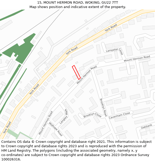 15, MOUNT HERMON ROAD, WOKING, GU22 7TT: Location map and indicative extent of plot