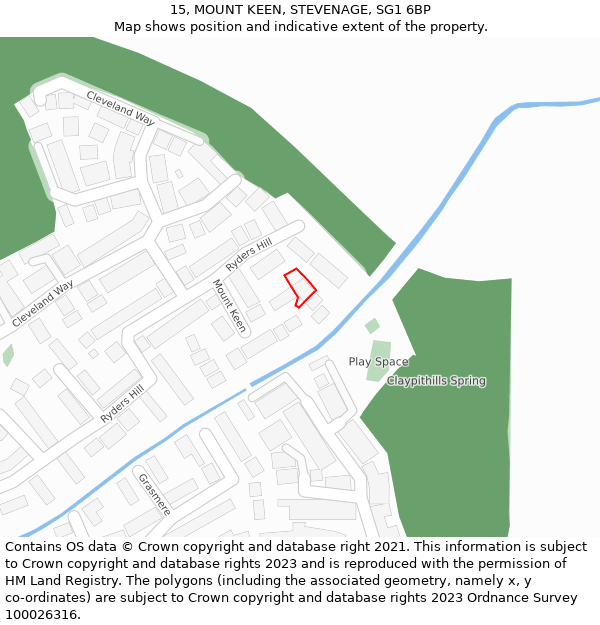 15, MOUNT KEEN, STEVENAGE, SG1 6BP: Location map and indicative extent of plot