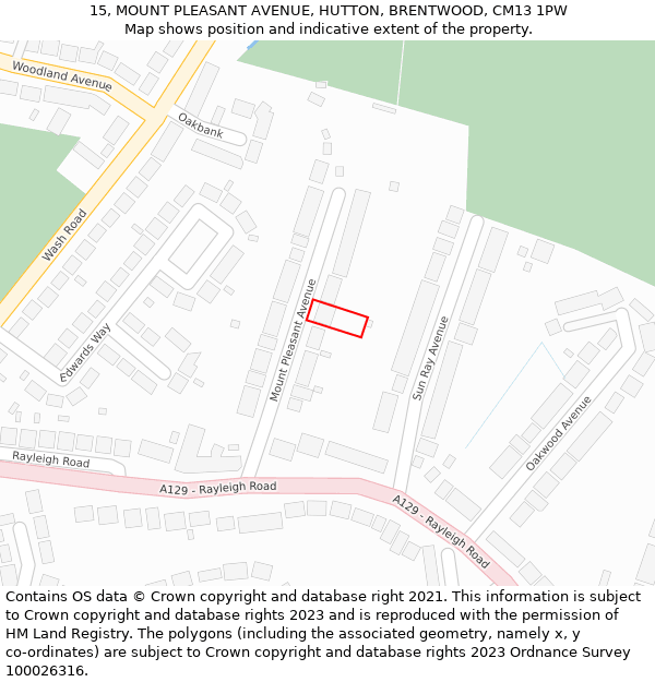 15, MOUNT PLEASANT AVENUE, HUTTON, BRENTWOOD, CM13 1PW: Location map and indicative extent of plot
