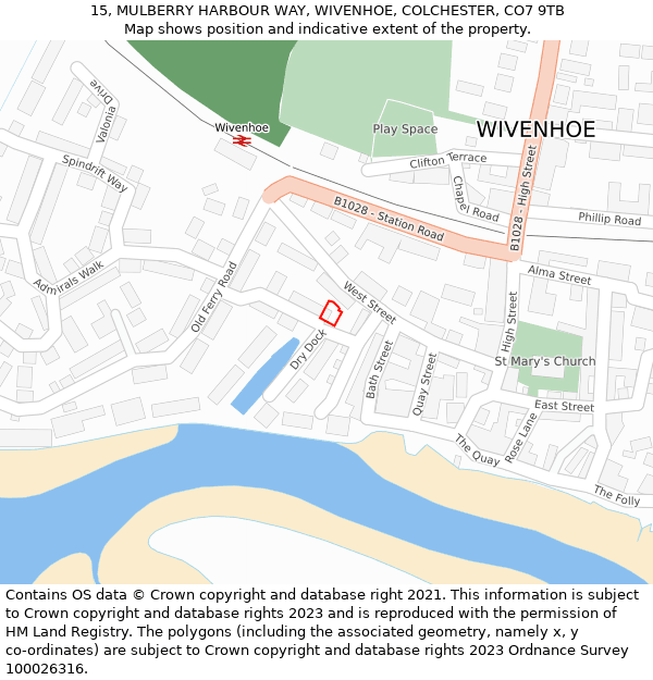 15, MULBERRY HARBOUR WAY, WIVENHOE, COLCHESTER, CO7 9TB: Location map and indicative extent of plot