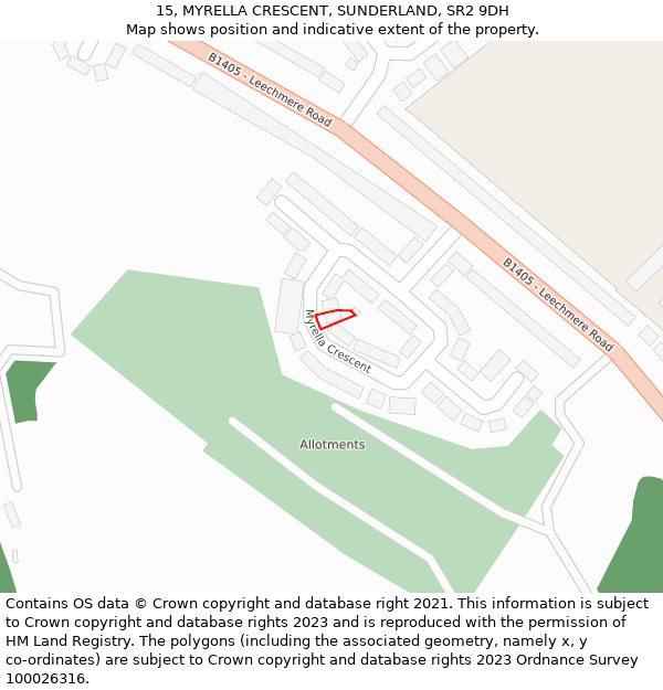 15, MYRELLA CRESCENT, SUNDERLAND, SR2 9DH: Location map and indicative extent of plot