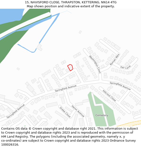 15, NAVISFORD CLOSE, THRAPSTON, KETTERING, NN14 4TG: Location map and indicative extent of plot