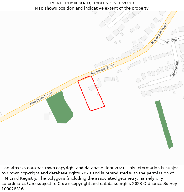 15, NEEDHAM ROAD, HARLESTON, IP20 9JY: Location map and indicative extent of plot
