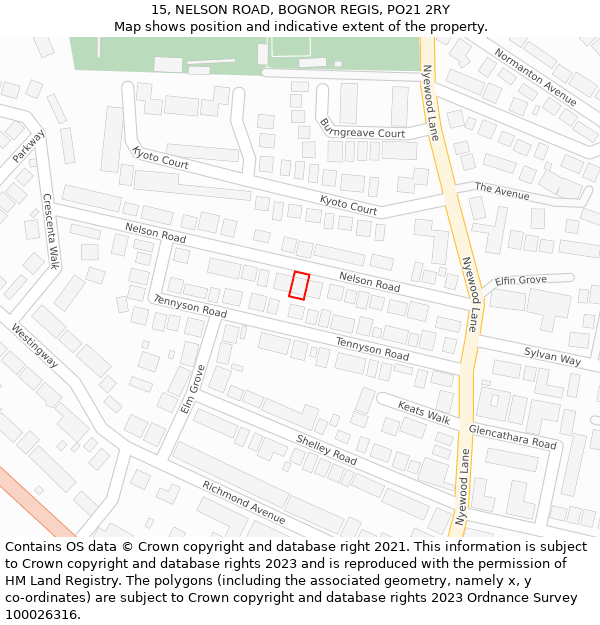 15, NELSON ROAD, BOGNOR REGIS, PO21 2RY: Location map and indicative extent of plot