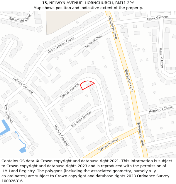 15, NELWYN AVENUE, HORNCHURCH, RM11 2PY: Location map and indicative extent of plot