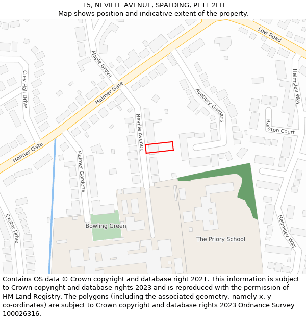 15, NEVILLE AVENUE, SPALDING, PE11 2EH: Location map and indicative extent of plot