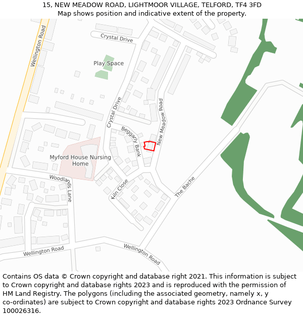 15, NEW MEADOW ROAD, LIGHTMOOR VILLAGE, TELFORD, TF4 3FD: Location map and indicative extent of plot