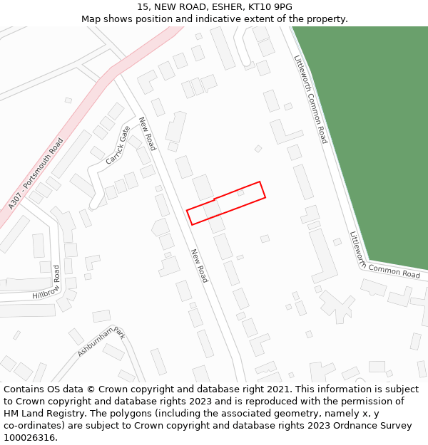 15, NEW ROAD, ESHER, KT10 9PG: Location map and indicative extent of plot