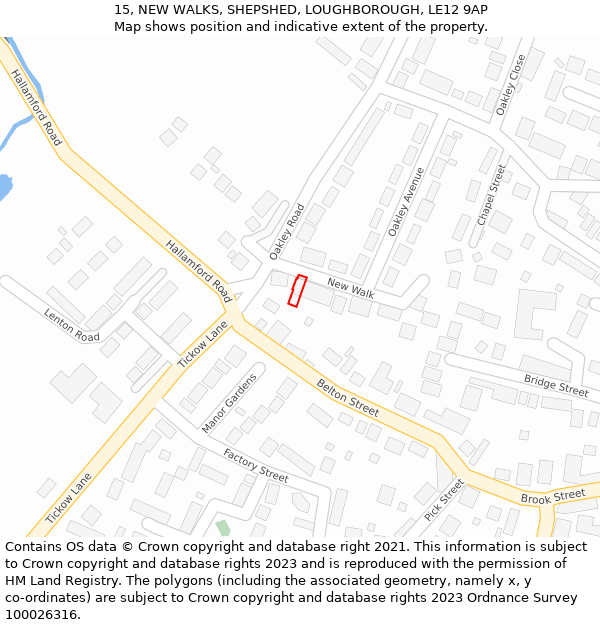 15, NEW WALKS, SHEPSHED, LOUGHBOROUGH, LE12 9AP: Location map and indicative extent of plot