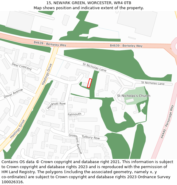 15, NEWARK GREEN, WORCESTER, WR4 0TB: Location map and indicative extent of plot