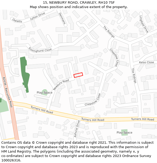 15, NEWBURY ROAD, CRAWLEY, RH10 7SF: Location map and indicative extent of plot