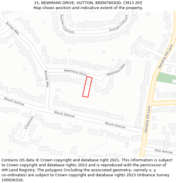 15, NEWMANS DRIVE, HUTTON, BRENTWOOD, CM13 2PZ: Location map and indicative extent of plot