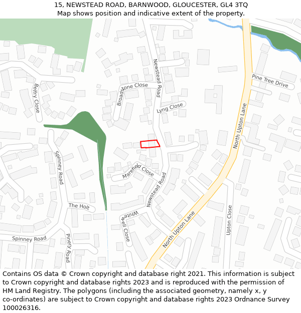 15, NEWSTEAD ROAD, BARNWOOD, GLOUCESTER, GL4 3TQ: Location map and indicative extent of plot