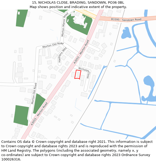 15, NICHOLAS CLOSE, BRADING, SANDOWN, PO36 0BL: Location map and indicative extent of plot