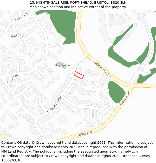 15, NIGHTINGALE RISE, PORTISHEAD, BRISTOL, BS20 8LN: Location map and indicative extent of plot