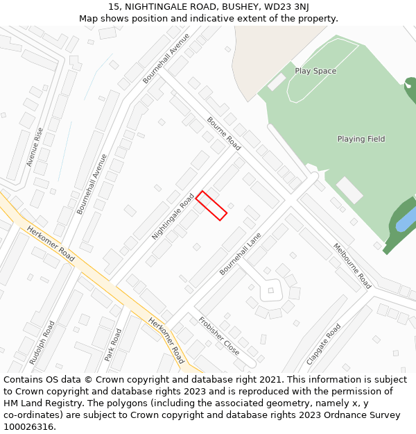 15, NIGHTINGALE ROAD, BUSHEY, WD23 3NJ: Location map and indicative extent of plot