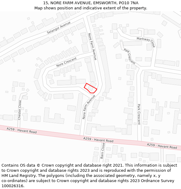 15, NORE FARM AVENUE, EMSWORTH, PO10 7NA: Location map and indicative extent of plot