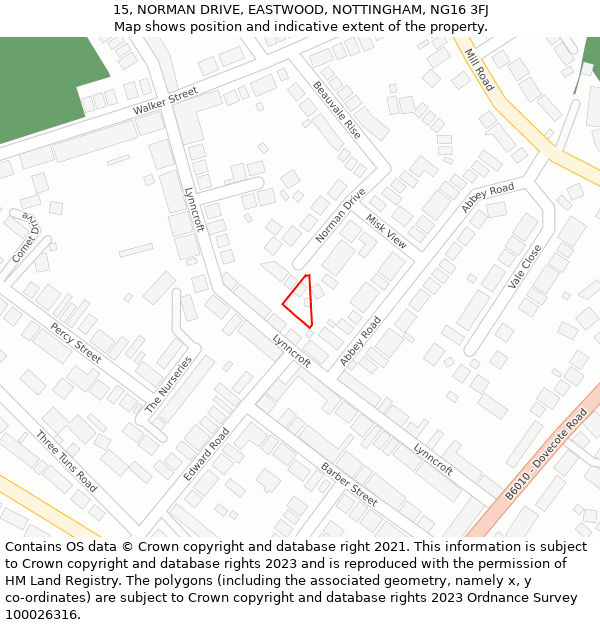 15, NORMAN DRIVE, EASTWOOD, NOTTINGHAM, NG16 3FJ: Location map and indicative extent of plot