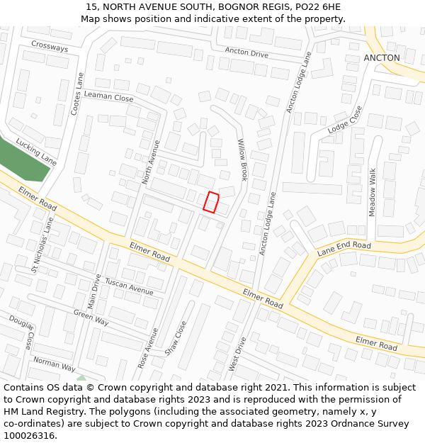 15, NORTH AVENUE SOUTH, BOGNOR REGIS, PO22 6HE: Location map and indicative extent of plot