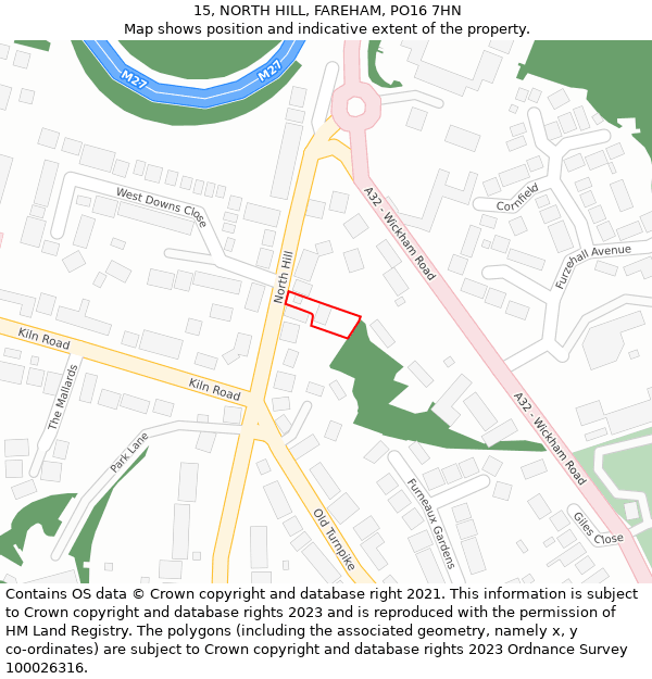 15, NORTH HILL, FAREHAM, PO16 7HN: Location map and indicative extent of plot