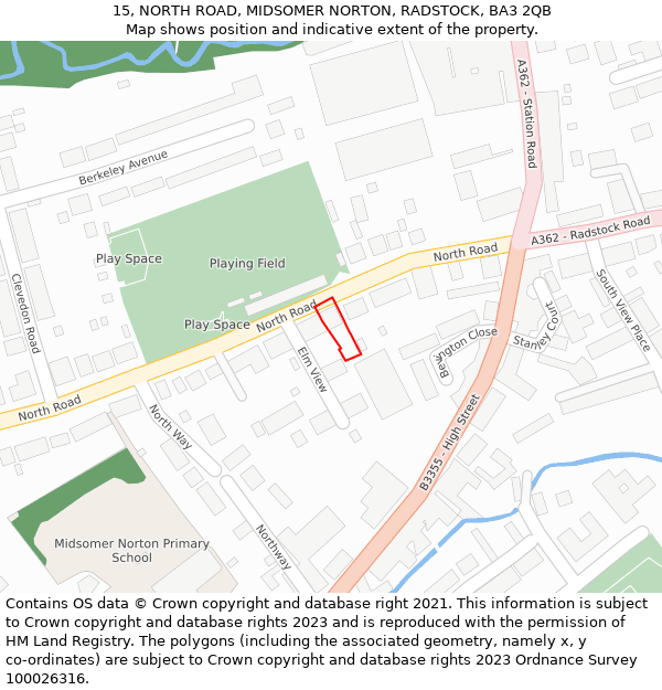 15, NORTH ROAD, MIDSOMER NORTON, RADSTOCK, BA3 2QB: Location map and indicative extent of plot