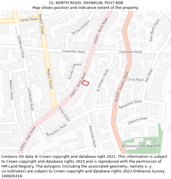 15, NORTH ROAD, SHANKLIN, PO37 6DB: Location map and indicative extent of plot