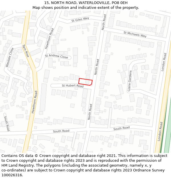 15, NORTH ROAD, WATERLOOVILLE, PO8 0EH: Location map and indicative extent of plot