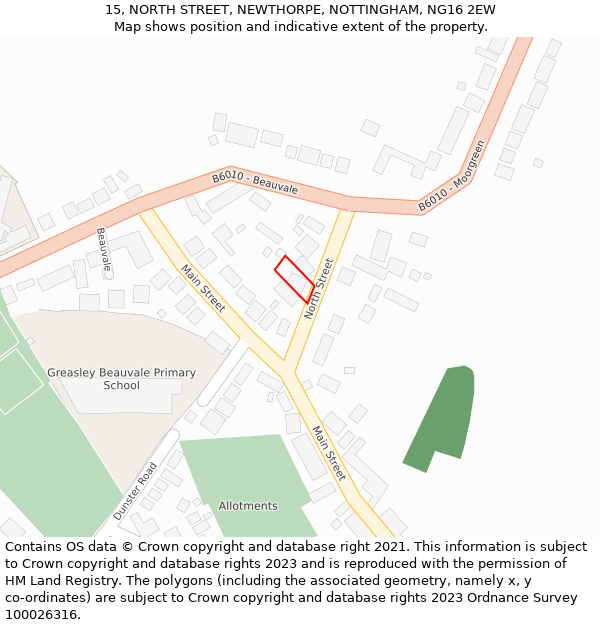 15, NORTH STREET, NEWTHORPE, NOTTINGHAM, NG16 2EW: Location map and indicative extent of plot