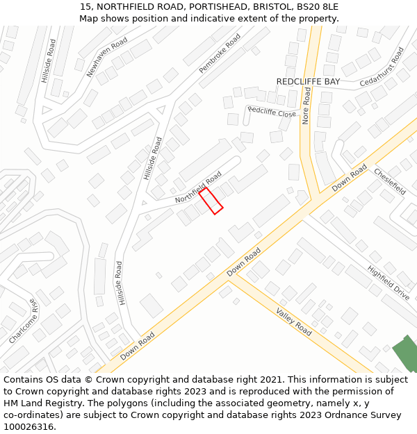15, NORTHFIELD ROAD, PORTISHEAD, BRISTOL, BS20 8LE: Location map and indicative extent of plot