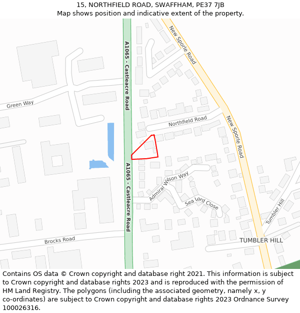 15, NORTHFIELD ROAD, SWAFFHAM, PE37 7JB: Location map and indicative extent of plot