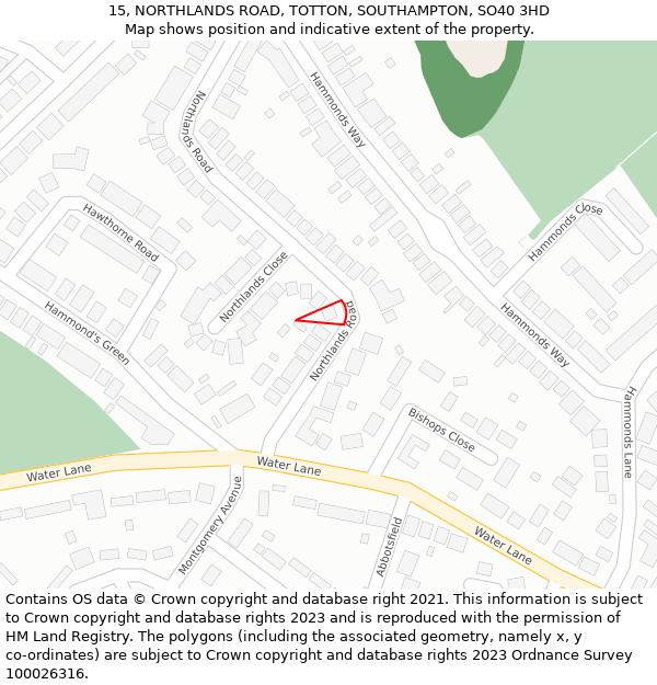 15, NORTHLANDS ROAD, TOTTON, SOUTHAMPTON, SO40 3HD: Location map and indicative extent of plot