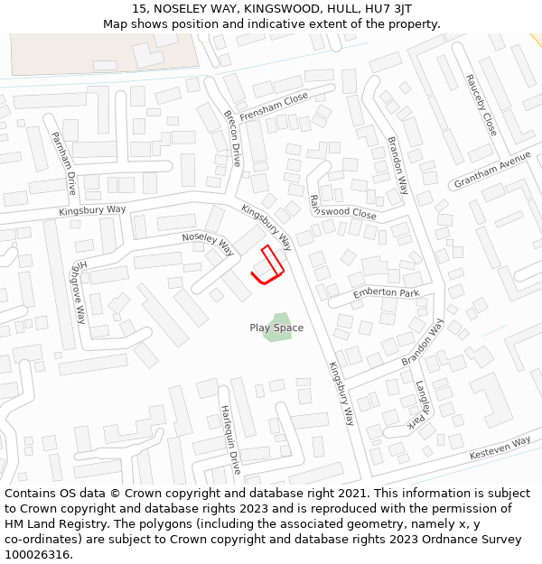 15, NOSELEY WAY, KINGSWOOD, HULL, HU7 3JT: Location map and indicative extent of plot