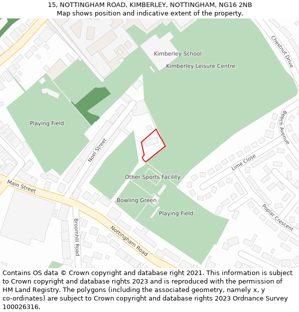 15, NOTTINGHAM ROAD, KIMBERLEY, NOTTINGHAM, NG16 2NB: Location map and indicative extent of plot