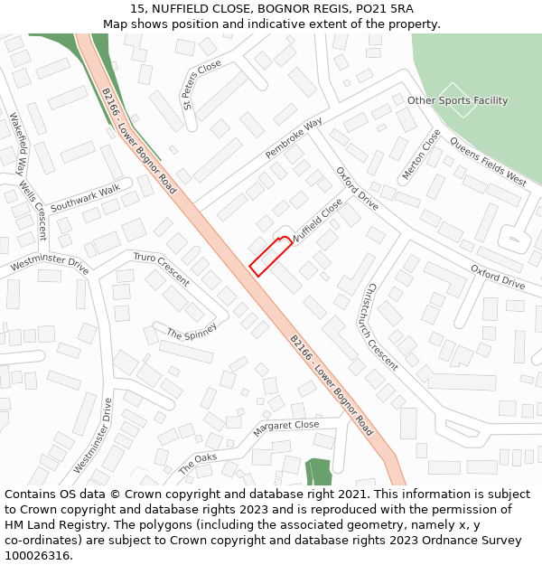 15, NUFFIELD CLOSE, BOGNOR REGIS, PO21 5RA: Location map and indicative extent of plot