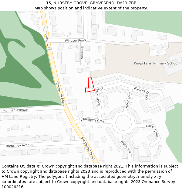 15, NURSERY GROVE, GRAVESEND, DA11 7BB: Location map and indicative extent of plot