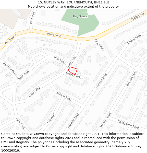 15, NUTLEY WAY, BOURNEMOUTH, BH11 8LB: Location map and indicative extent of plot