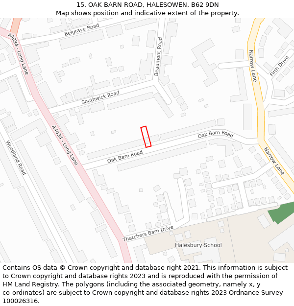 15, OAK BARN ROAD, HALESOWEN, B62 9DN: Location map and indicative extent of plot