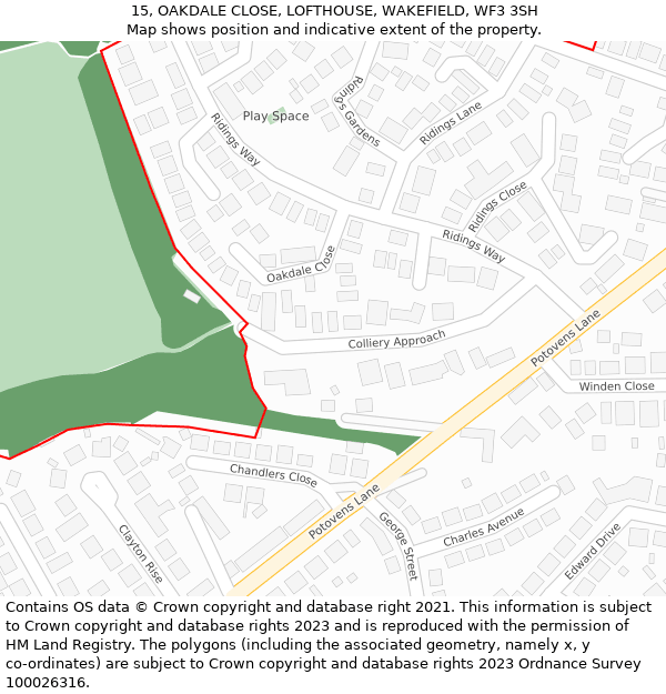 15, OAKDALE CLOSE, LOFTHOUSE, WAKEFIELD, WF3 3SH: Location map and indicative extent of plot