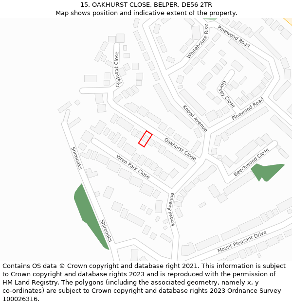 15, OAKHURST CLOSE, BELPER, DE56 2TR: Location map and indicative extent of plot